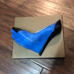 Blue suede Bebe heels